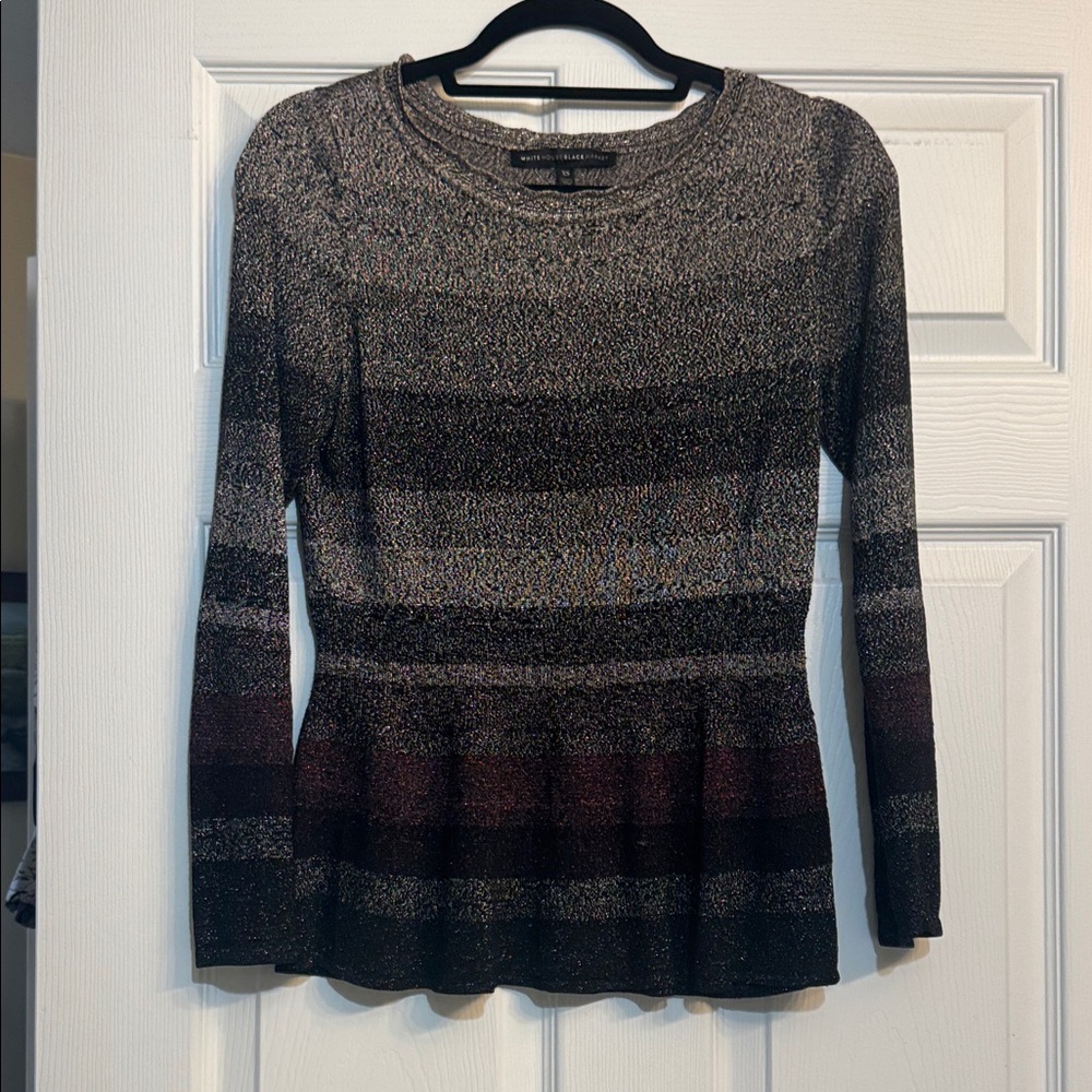 White House Black Market Black , Rose and Purple Striped Metallic Sweater